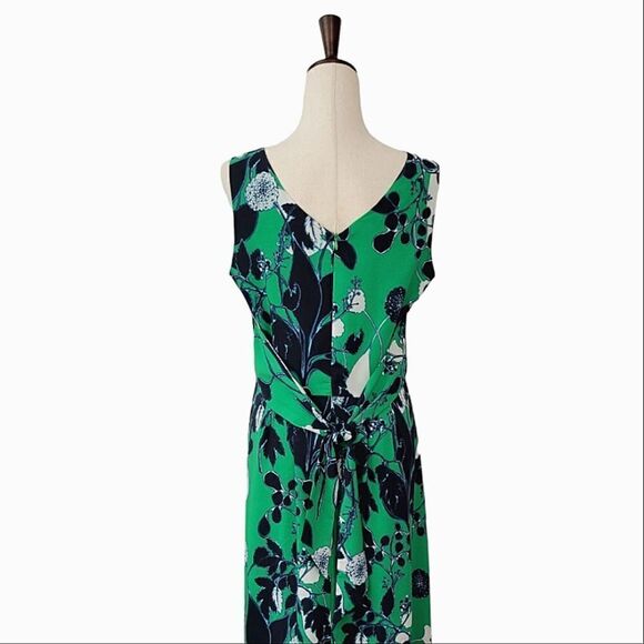 Coldwater Creek Kelly Green Floral V-neck Sleeveless Tie Maxi Dress Size 8 - Picture 3 of 10